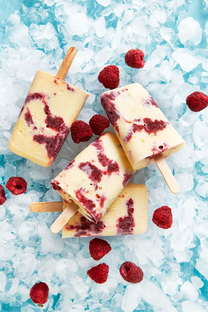 Vanilla bean raspberry ripple ice blocks popsicles