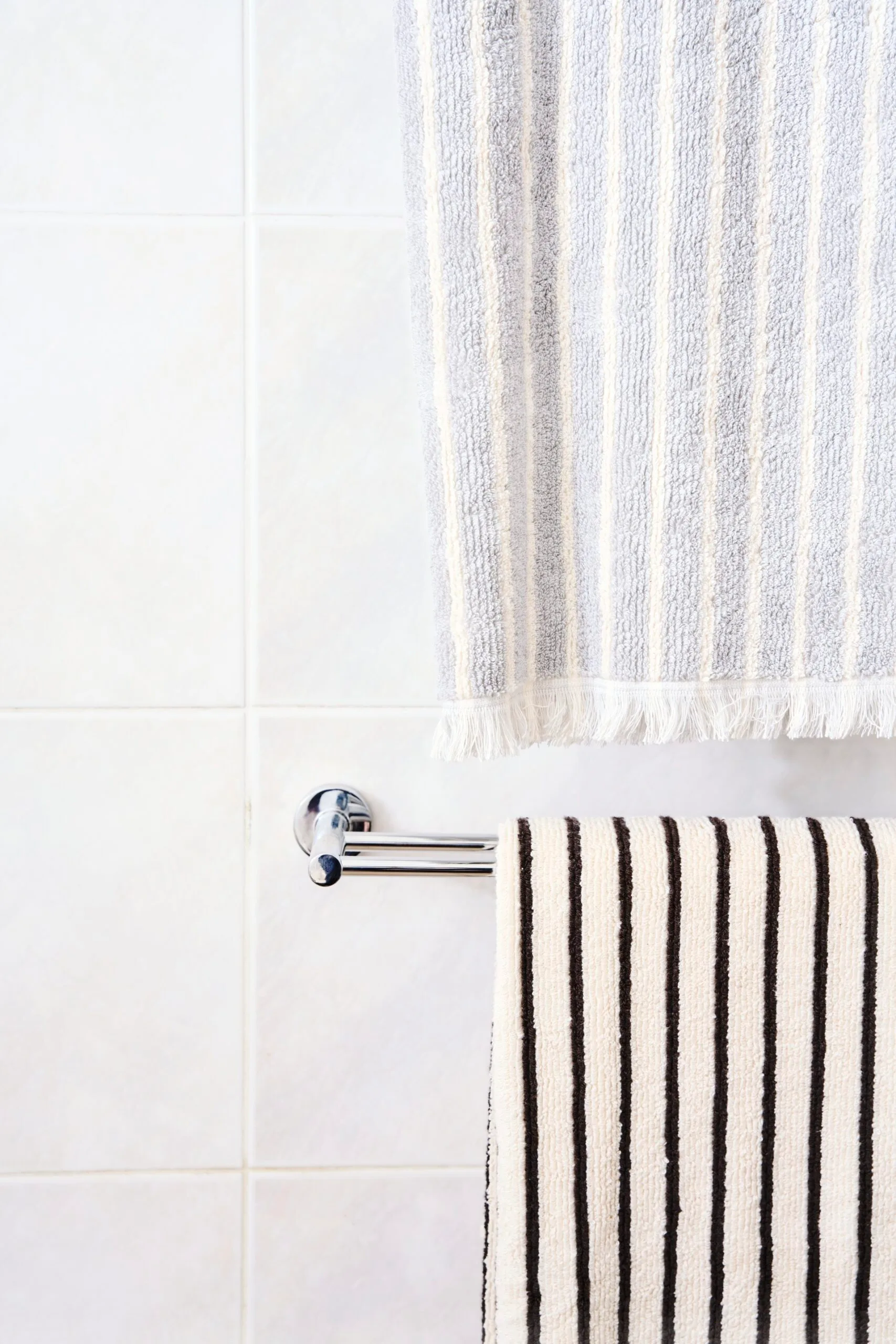 close up of bath towels with a classic stripe on them