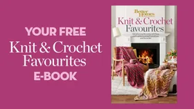 Knit and Crochet favourites ebook cover on purple background