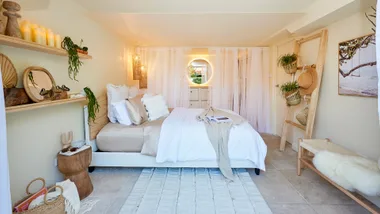 Neutral bedroom with coastal inspired furnishings