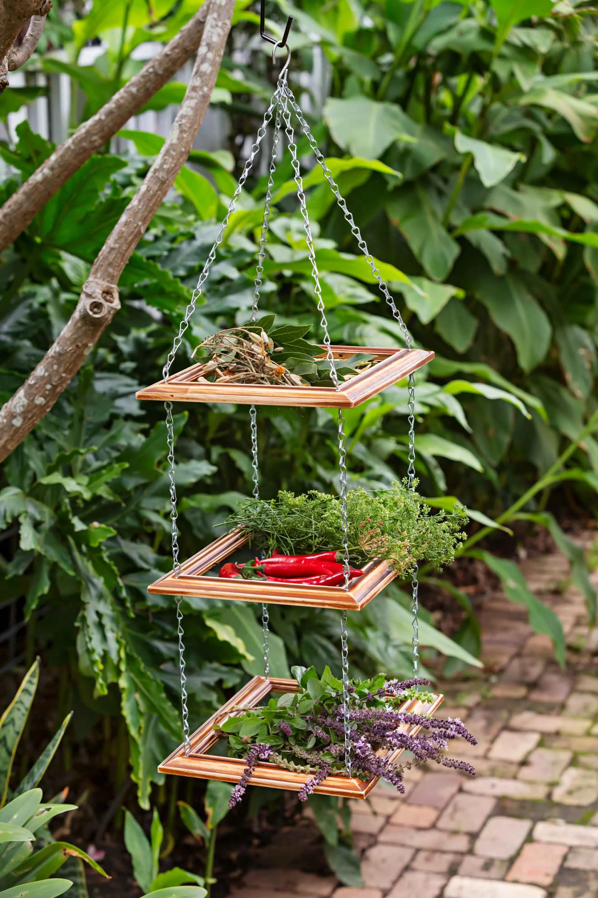 herb and flower drying rack three tiers white frame