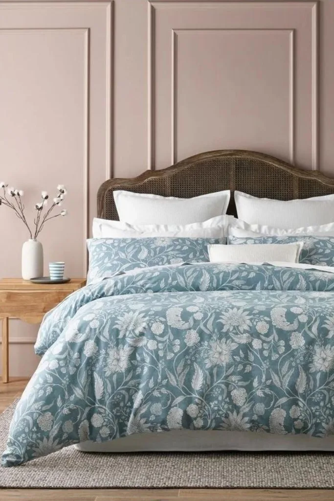 chintz bed spread in blue