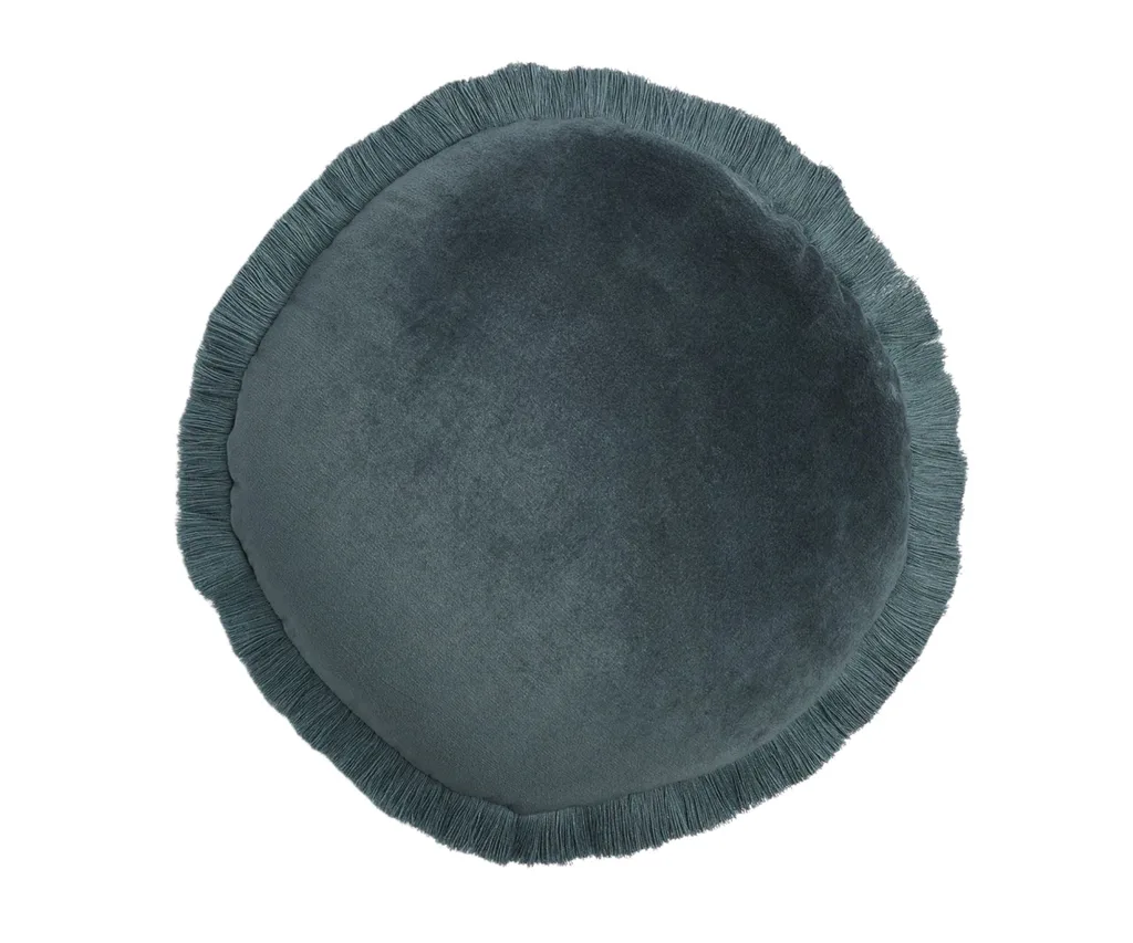 round velvet blue cushion