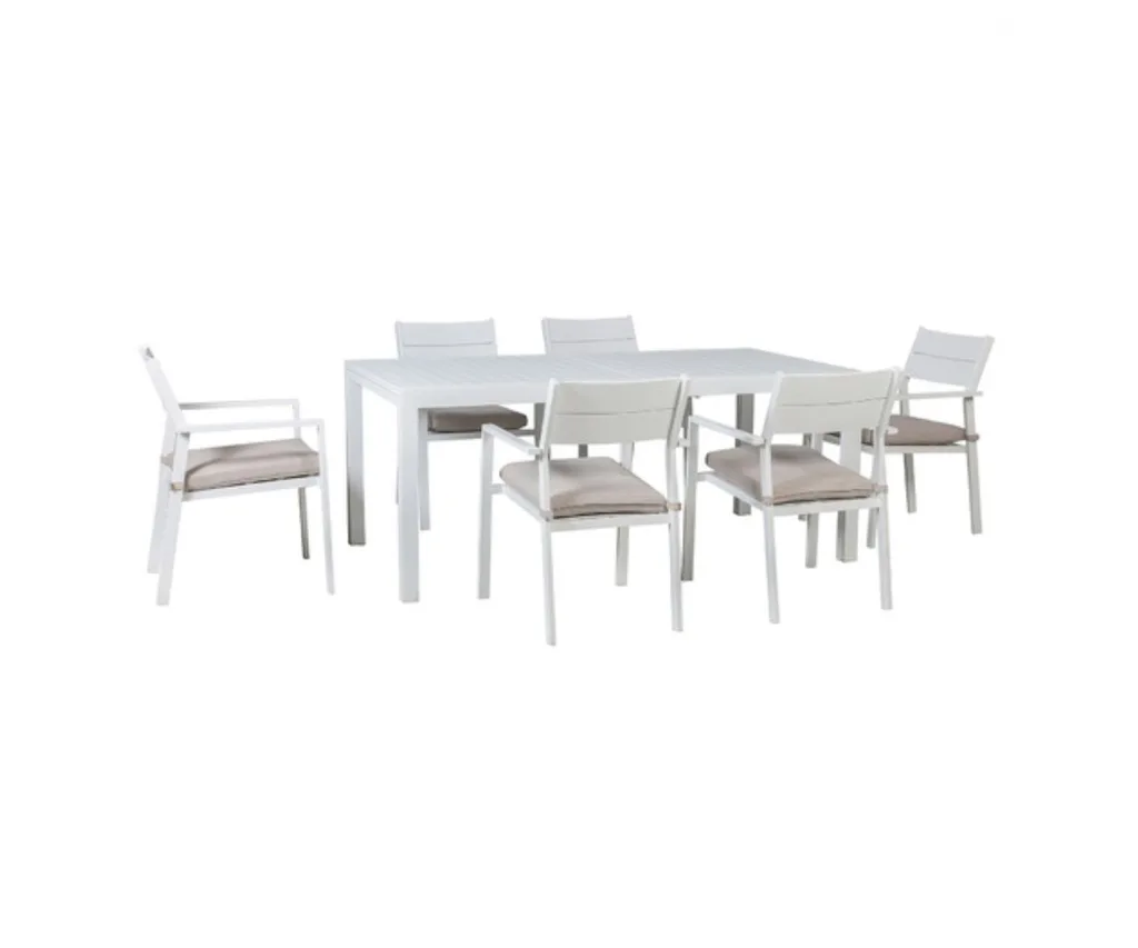 6 Seater White Kos Outdoor Extendable Dining Set.