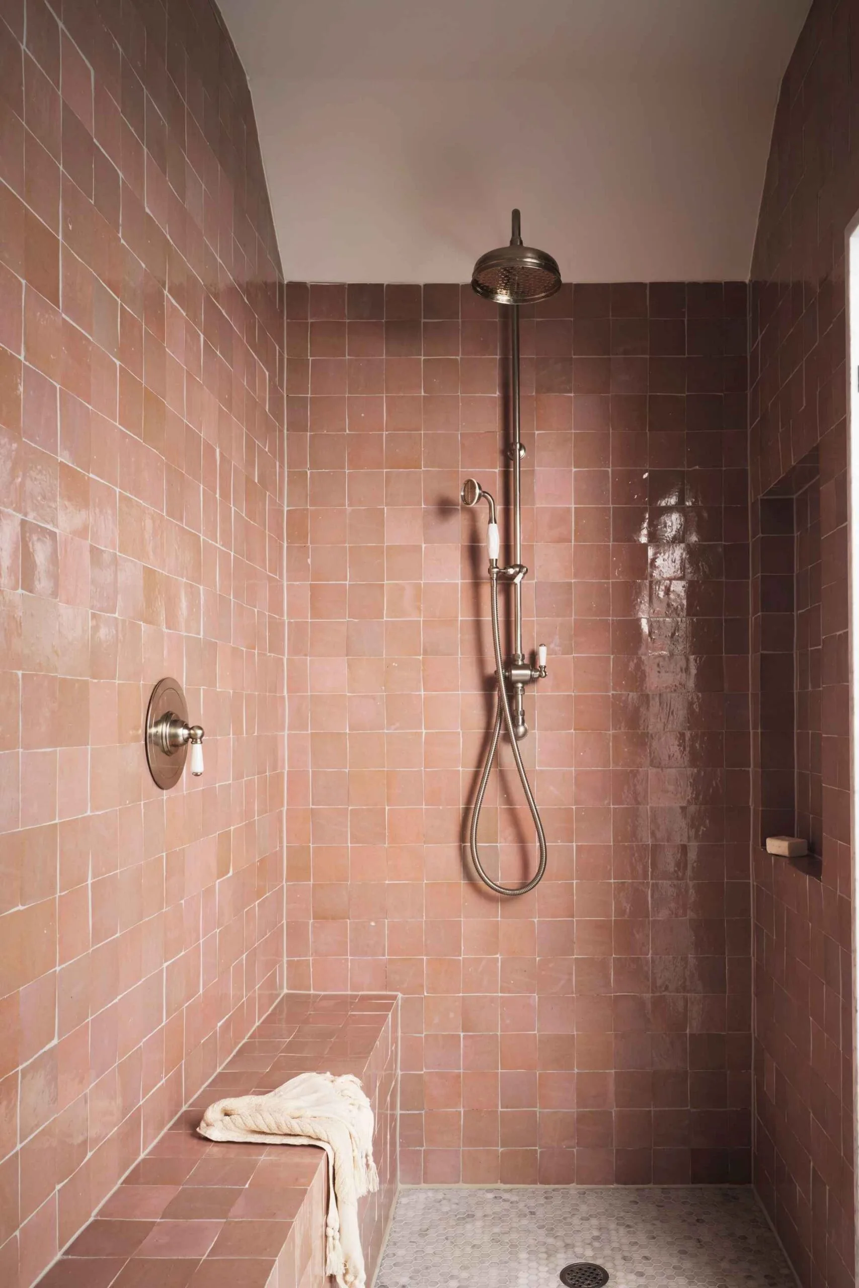 pink tiled shower