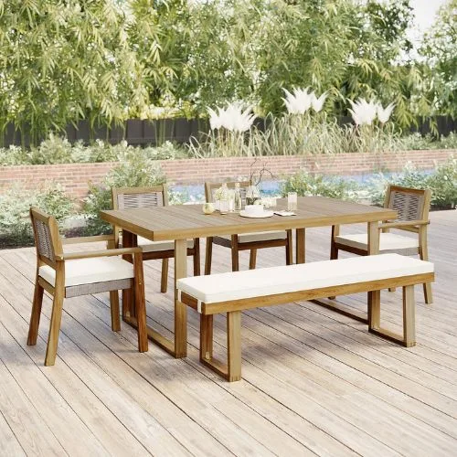 Albian 7 Seater Hardwood Outdoor Dining Set in Beige