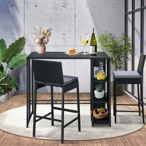 Ingomar 2 Seater Black Outdoor Bar Set in black