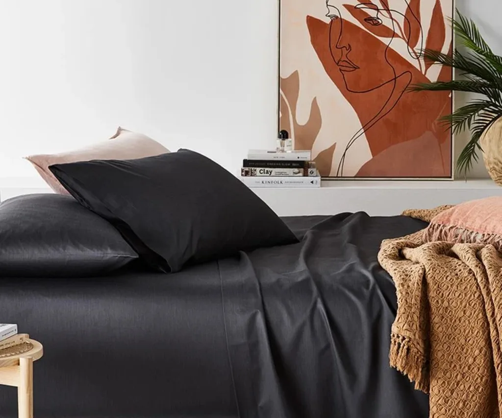 Cotton bamboo sheet set from Adairs in Charcoal