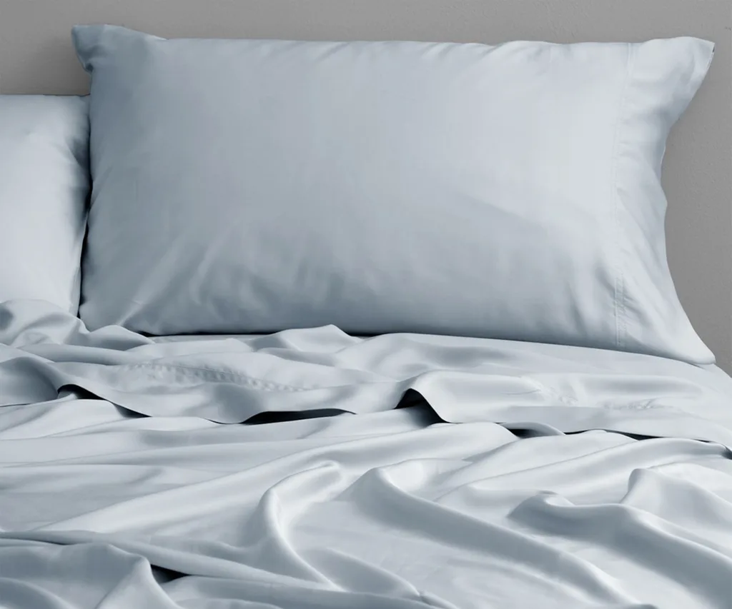 Lustro bamboo bed sheet set from Canningvale in the colour ice blue