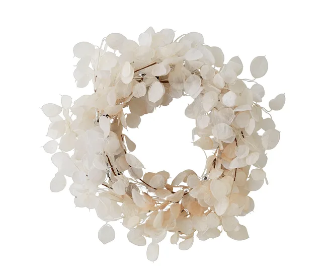 white wreath with white 'leaves'