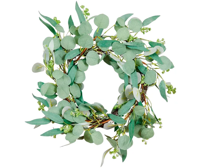 wreath with pale green large round leaves