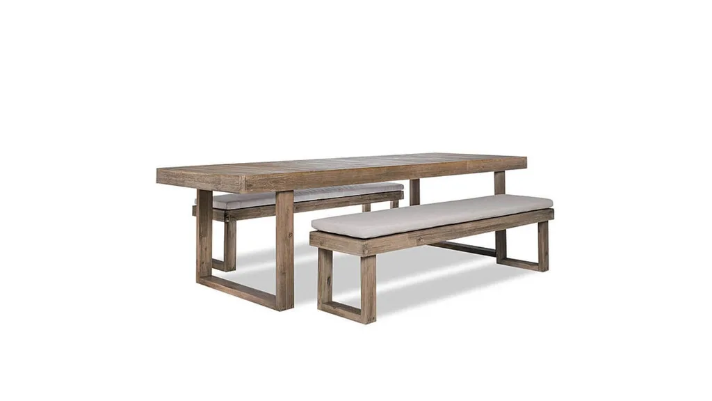 Cannes Dining Package includes two bench seats with cushions and a table.