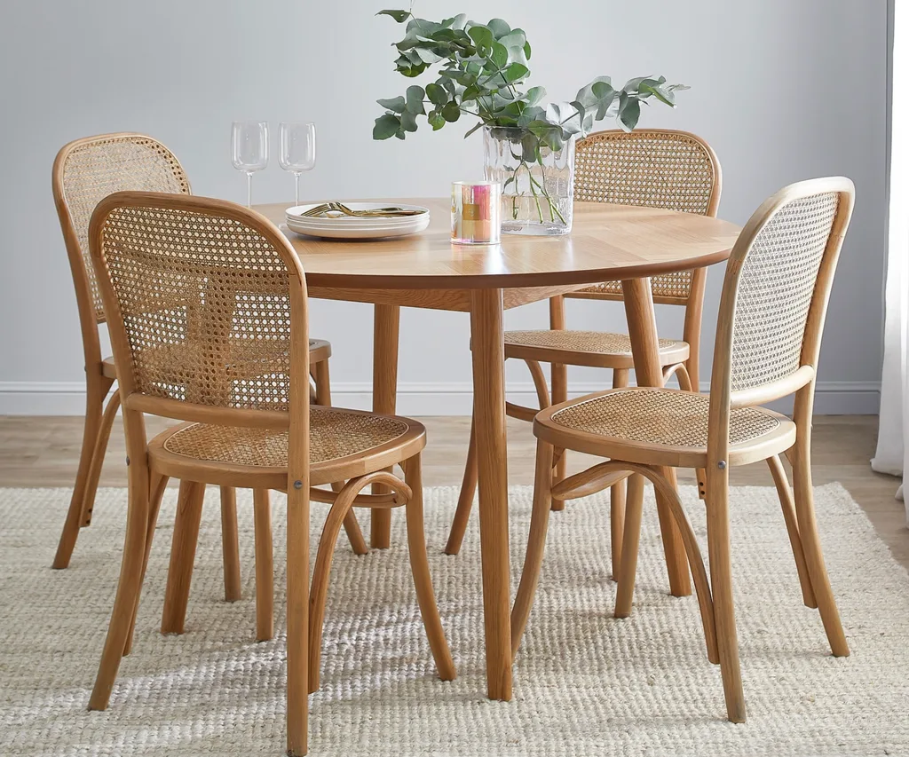 Dion Herringbone Round Dining Table & Luca Dining Chair Set at Temple & Webster.