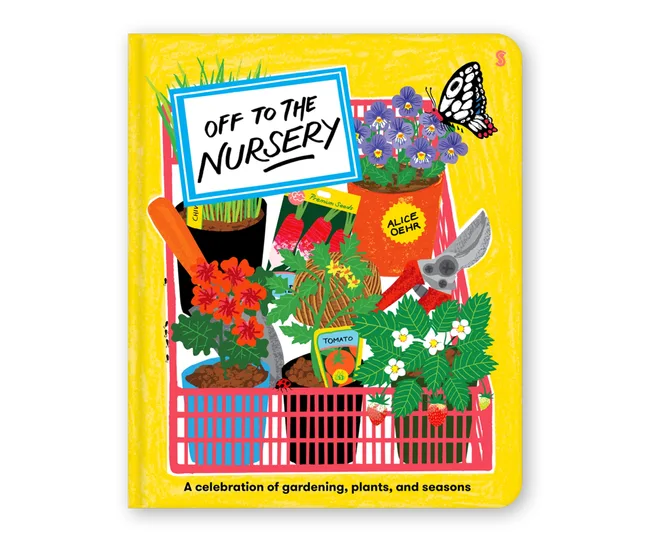 off to the nursery cover of book with garden illustrations on it
