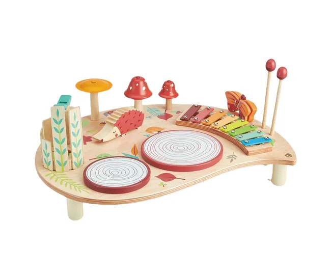 kids musical play set with xylophone, drumsticks and a woodland magic theme