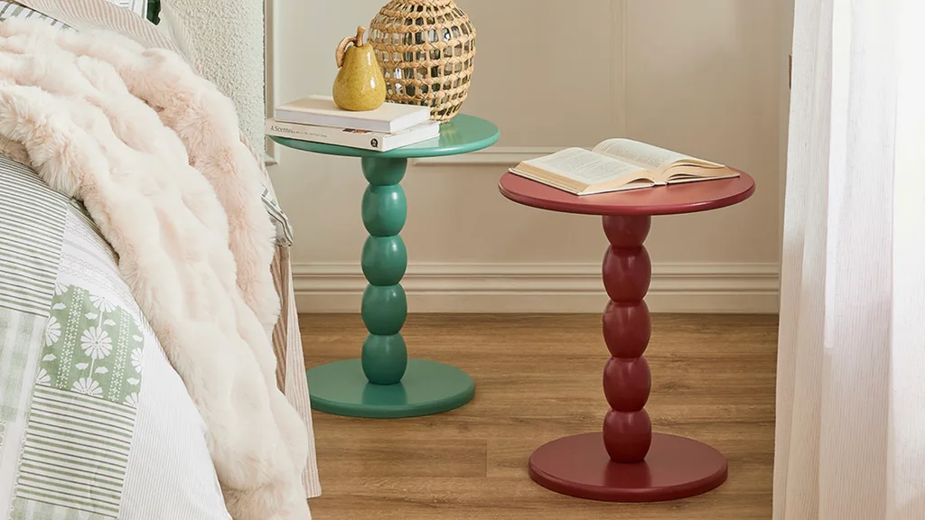 Marley Side Tables in green and red.