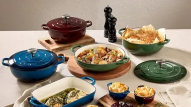 Maxwell and Williams cast iron enamel range on a table