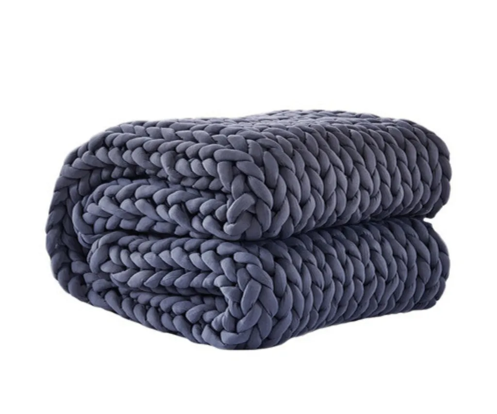 navy knitted blanket from oakleigh home