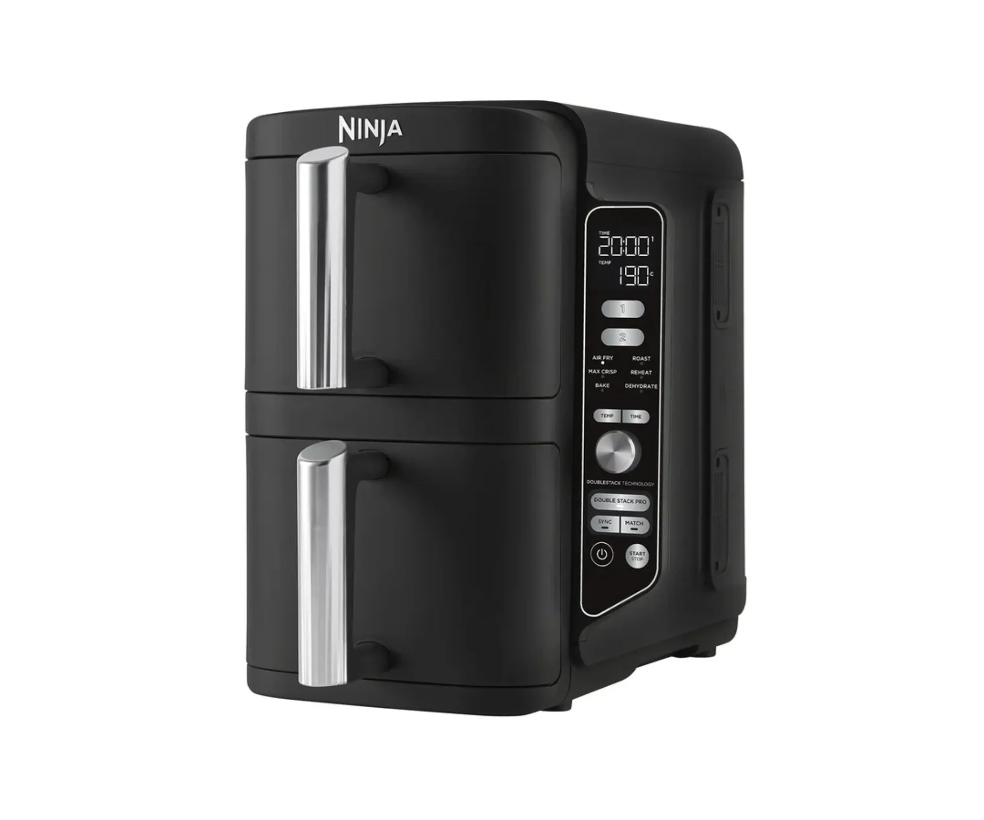 double air fryer with stacked drawers in black from ninja