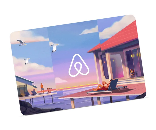 airbnb gift card with cartoon image of relaxing by the pool