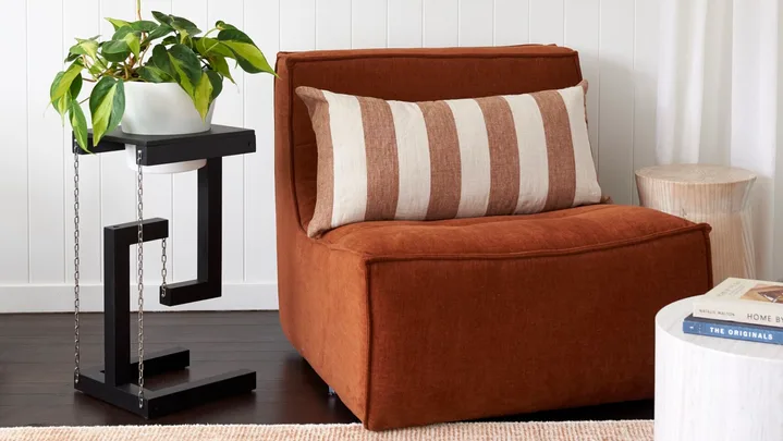 nook corner with armchair pendant light and tensegrity shelf