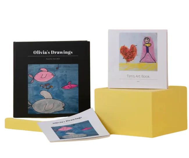 once upon photo books with kids drawings on the front