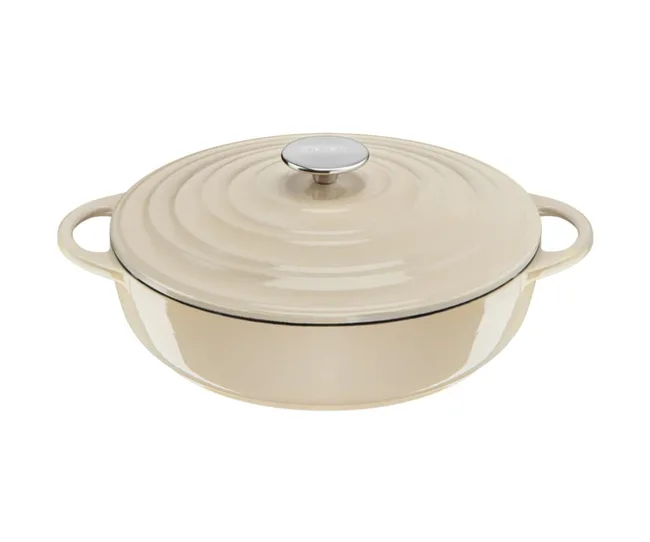beige casserole pot with two handles