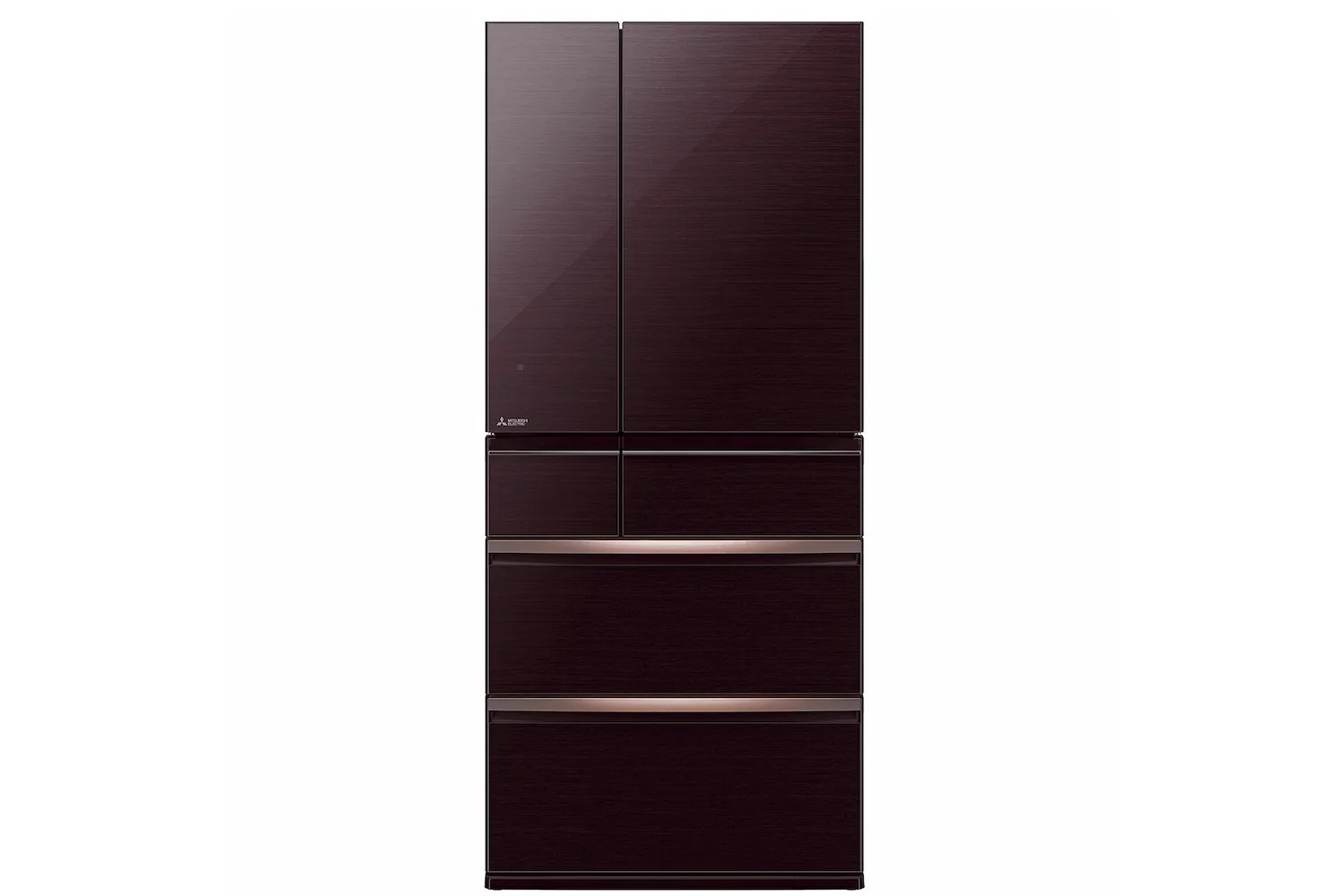 The Mitsubishi Electric 700L French Door Frost Free Fridge in Dark Mahogany (MR-WX700C-BR-A).