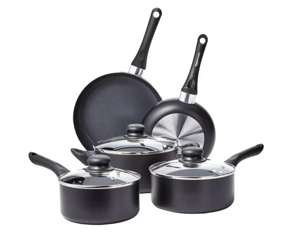 Amazon Basics 8-piece non-stick cookware set black
