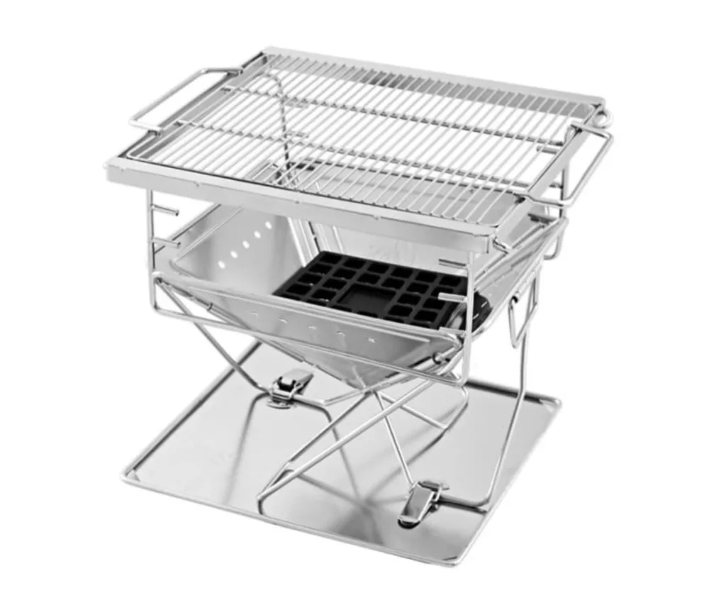 portable camping stove with grill that doubles as fire pit made of stainless steel