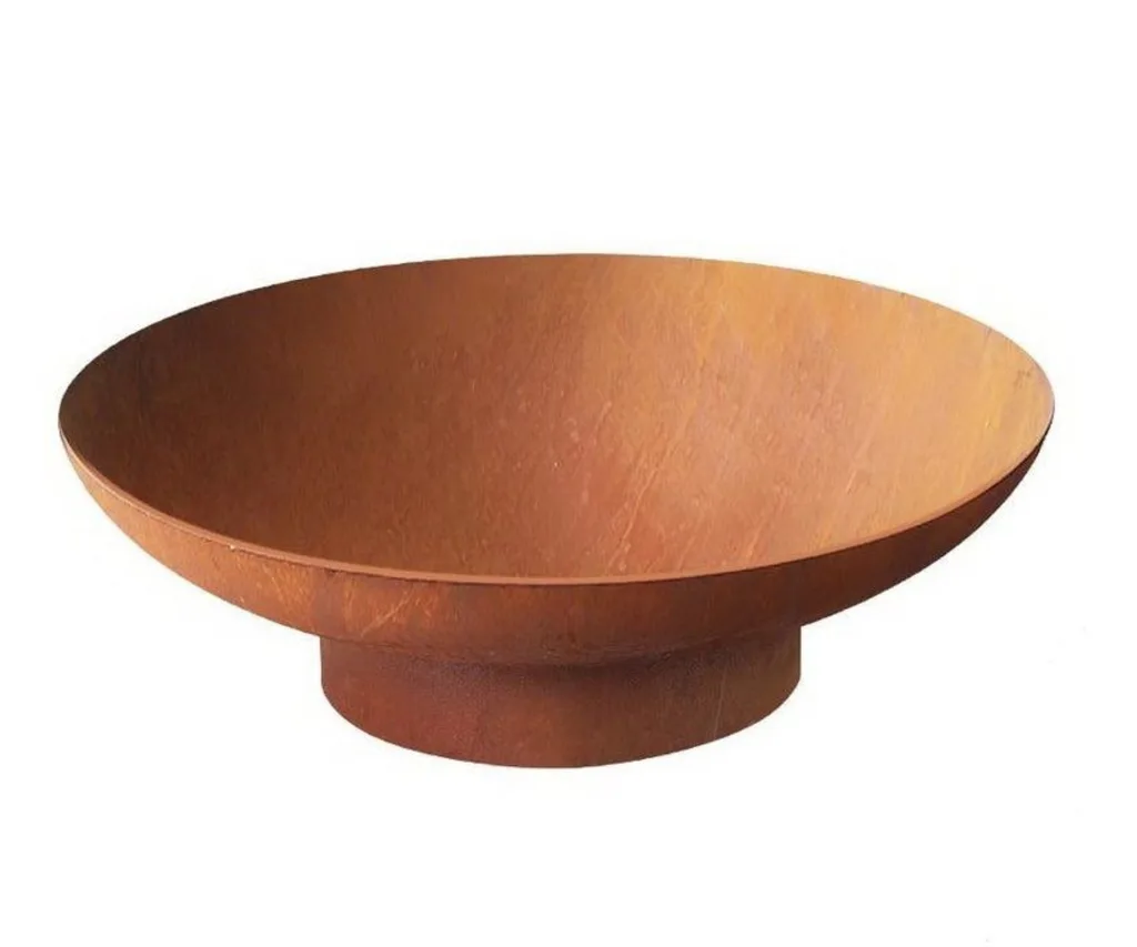 outdoor fire pit made of cast iron in bowl shape
