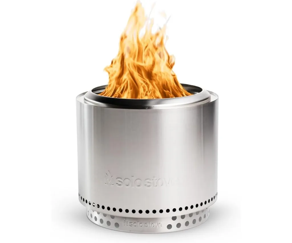 fire pit round made of metal with fake fire coming out of it