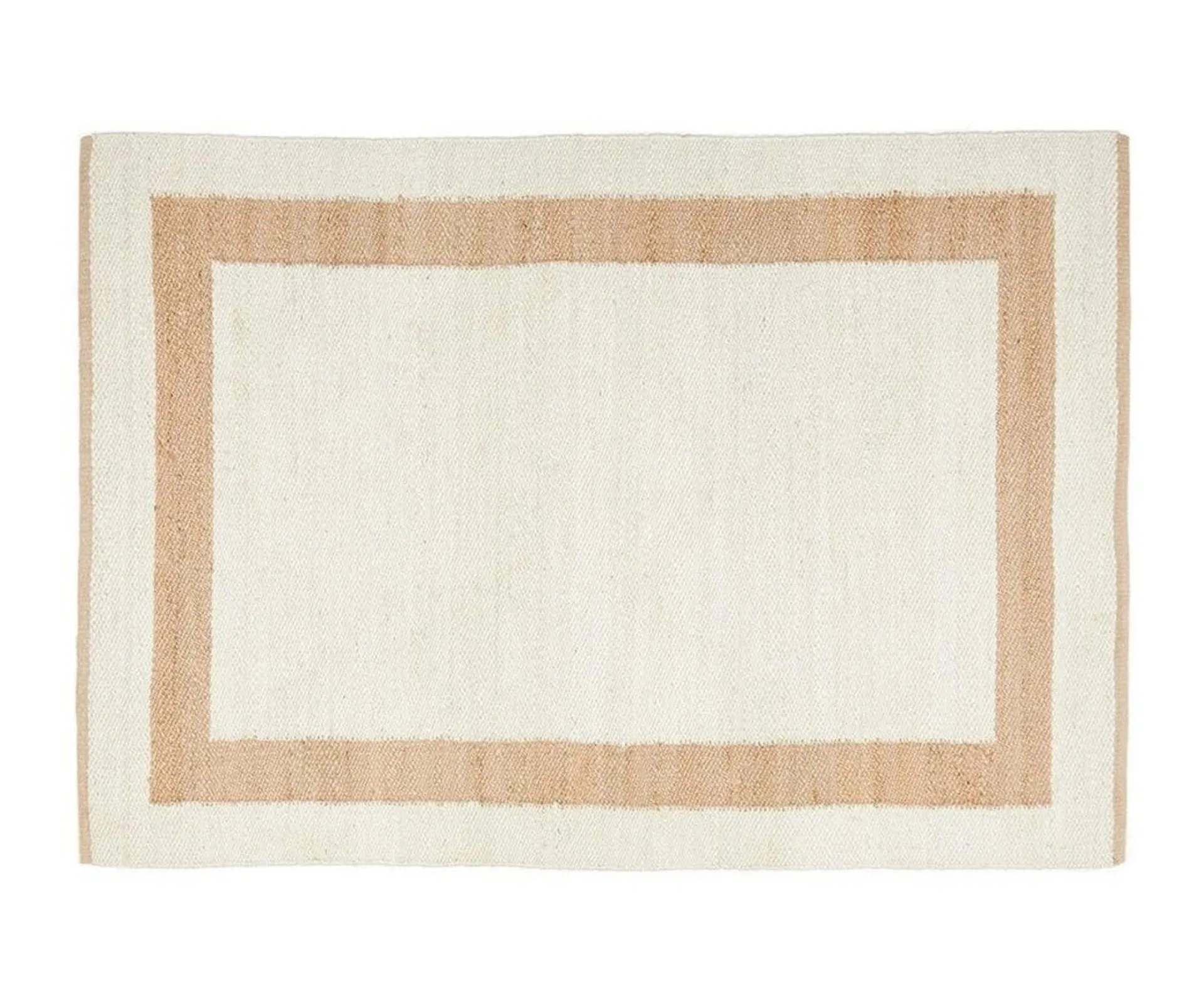 contemporary rug that's beige with tan coloured border