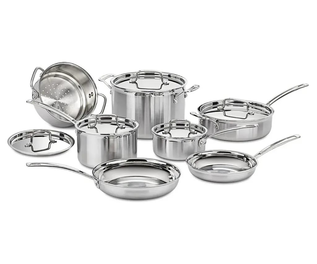 Cuisinart Multiclad Pro 12-piece stainless steel cookware set in silver