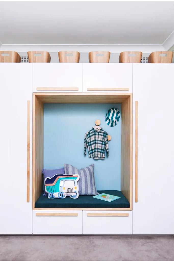 kids reading nook and wardrobe