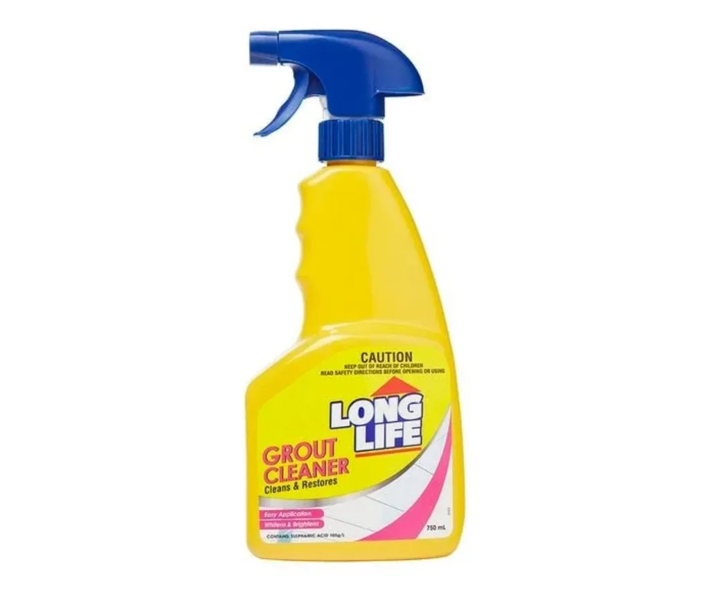 grout cleaning product in yellow bottle