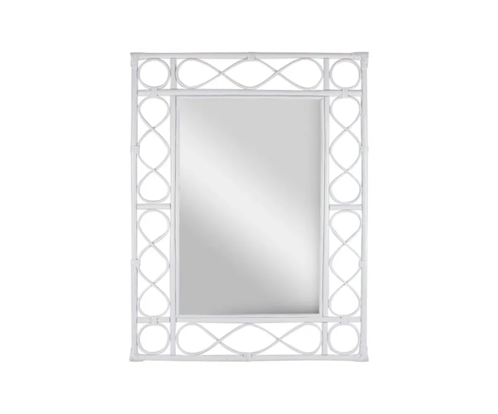 Maine & Crawford Beric 80cm Rattan Mirror Rectangle Wall Home Display White.