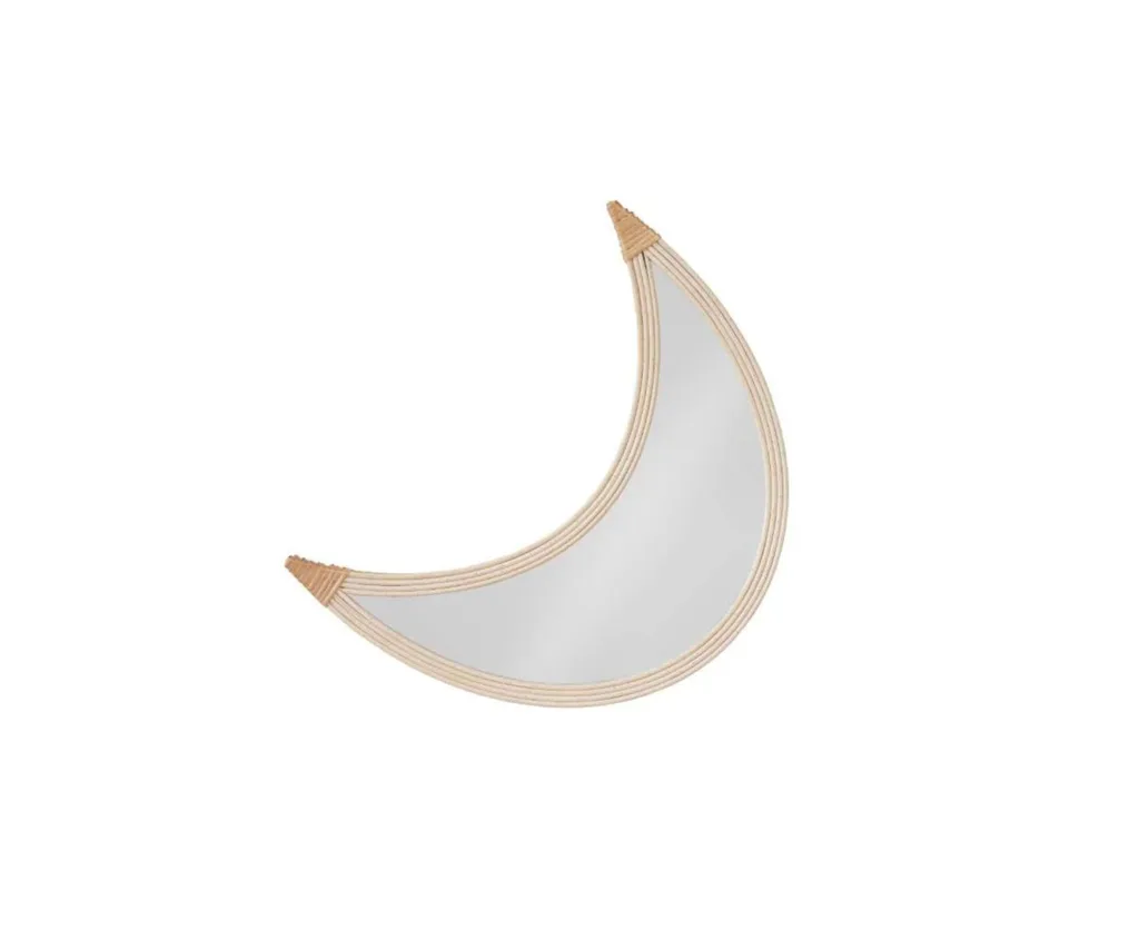 Mocka's crescent moon mirror is made from natural rattan wicker.