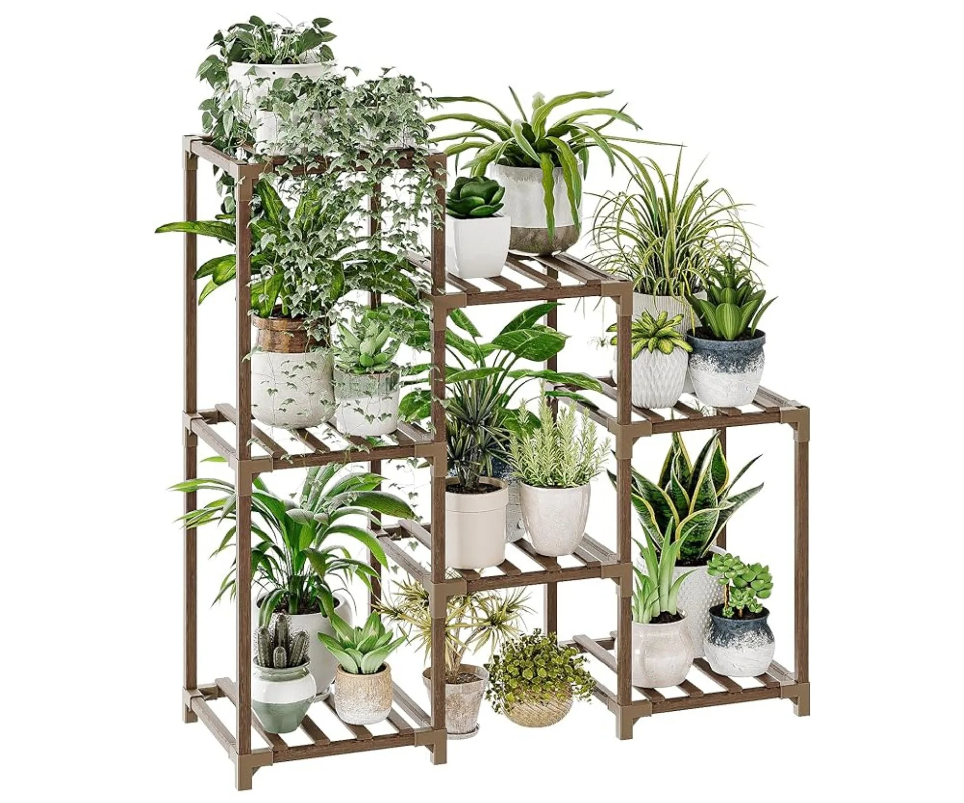 Bamworld Plant Stand Indoor Plant Shelf Outdoor Wood Plant Rack for Multiple Plants