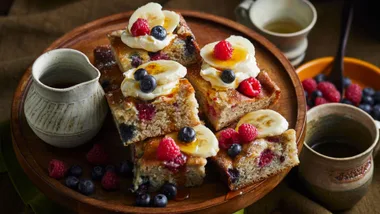 banana berry pancake tray bake