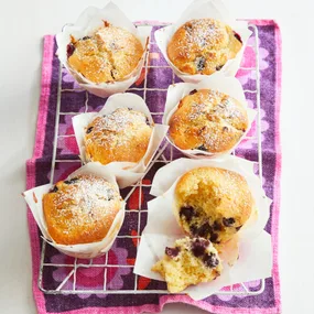blueberry muffins on a tray