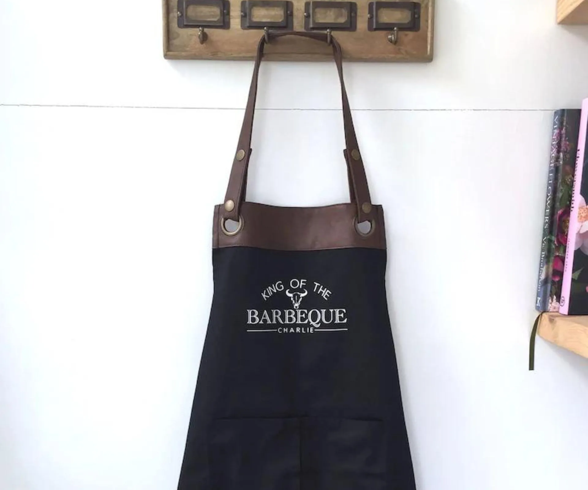 personalised black and brown leather apron