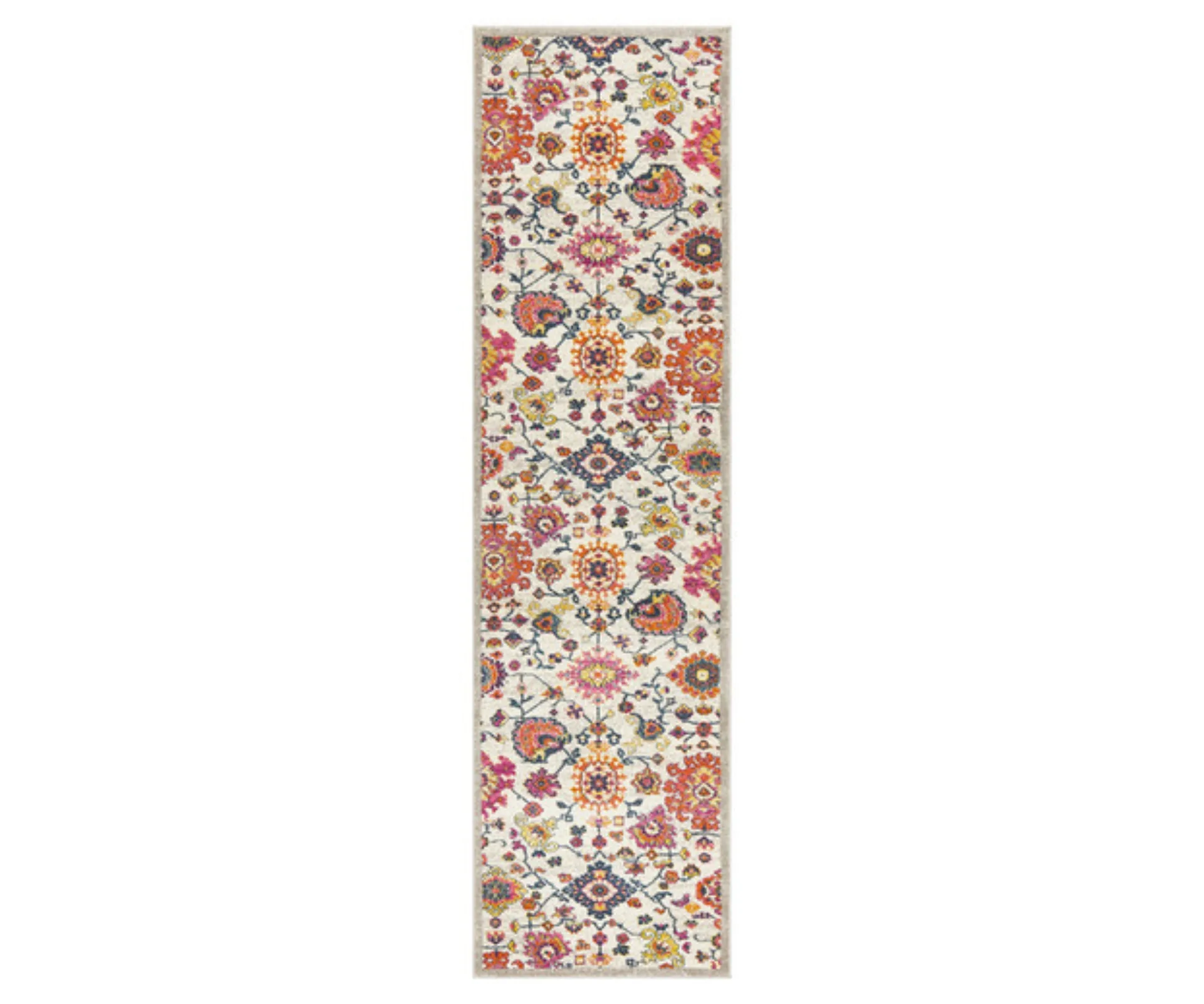 vintage inspired floral hallway rug with red and blue flowers