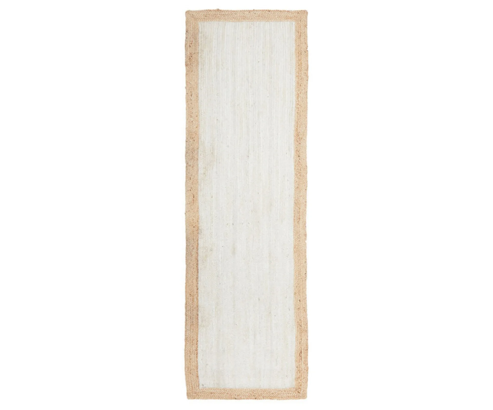 runner rug with natural jute border and white block
