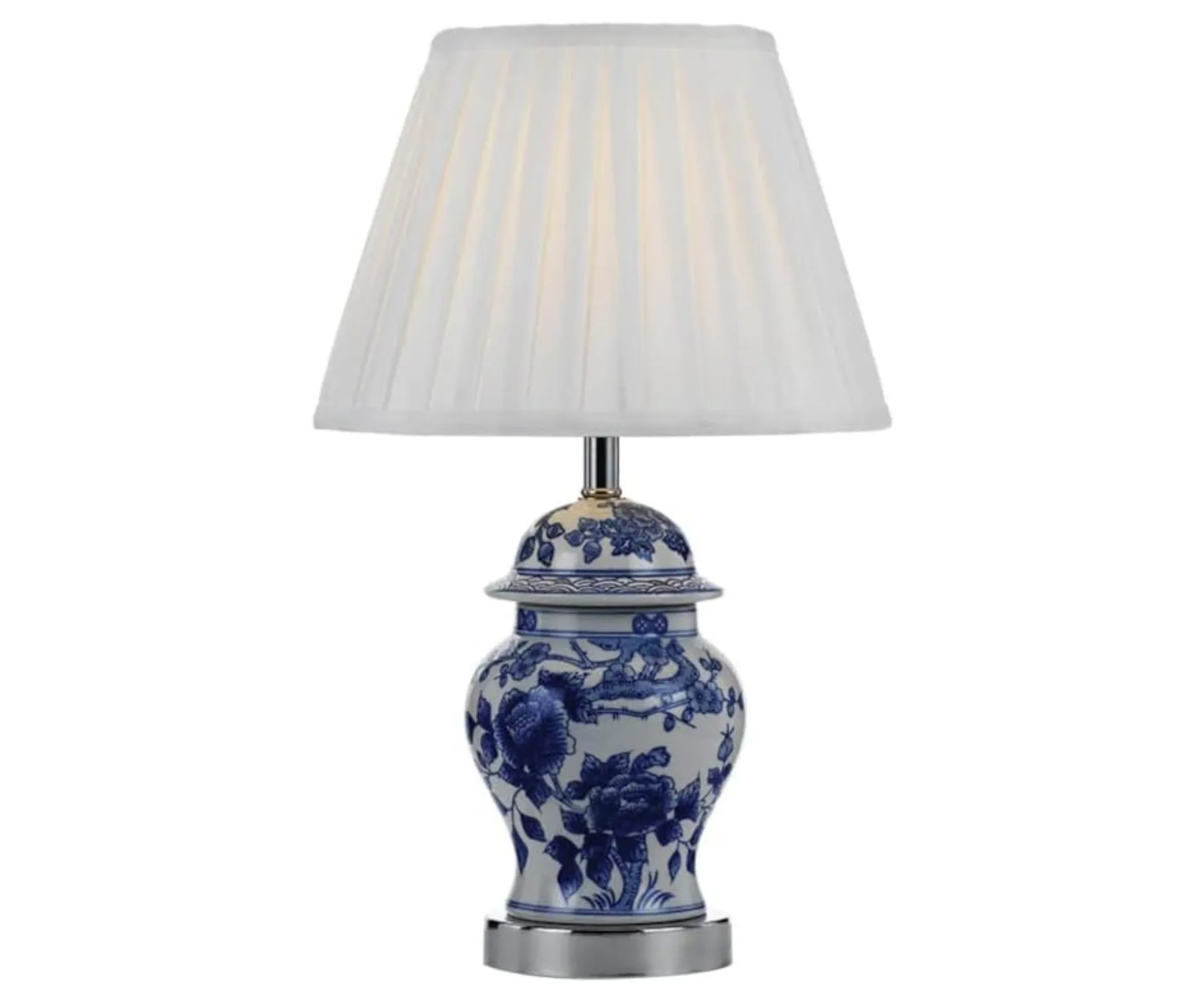 lamp with ginger pot base and fabric pleated shade