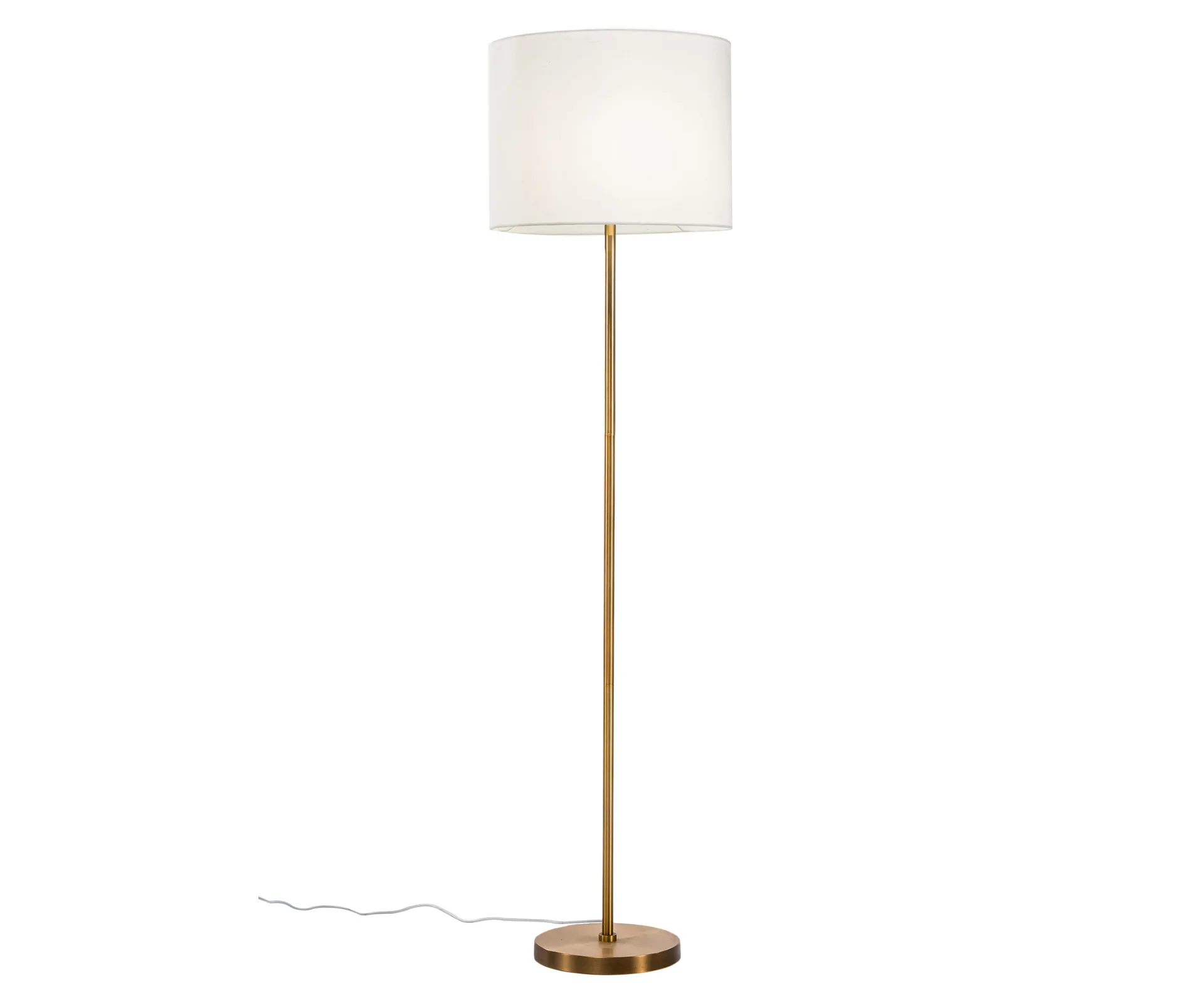 floor lamp with golden rod and base with large lampshade