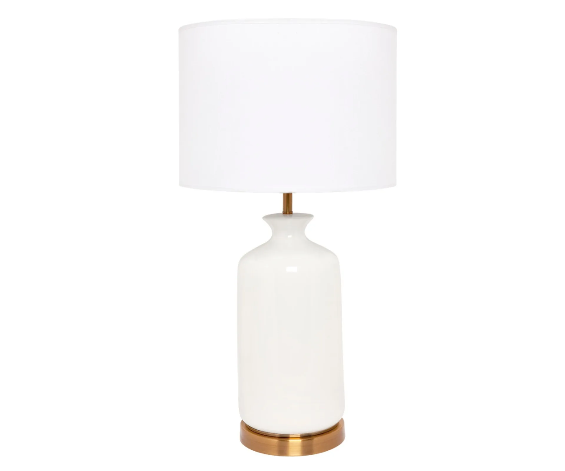 plain lamp in hamptons style with gold base and gold under lampshade
