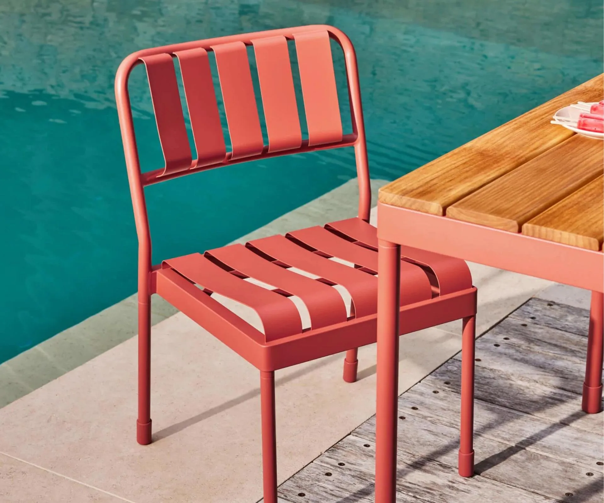pink outdoor dining table and chair set