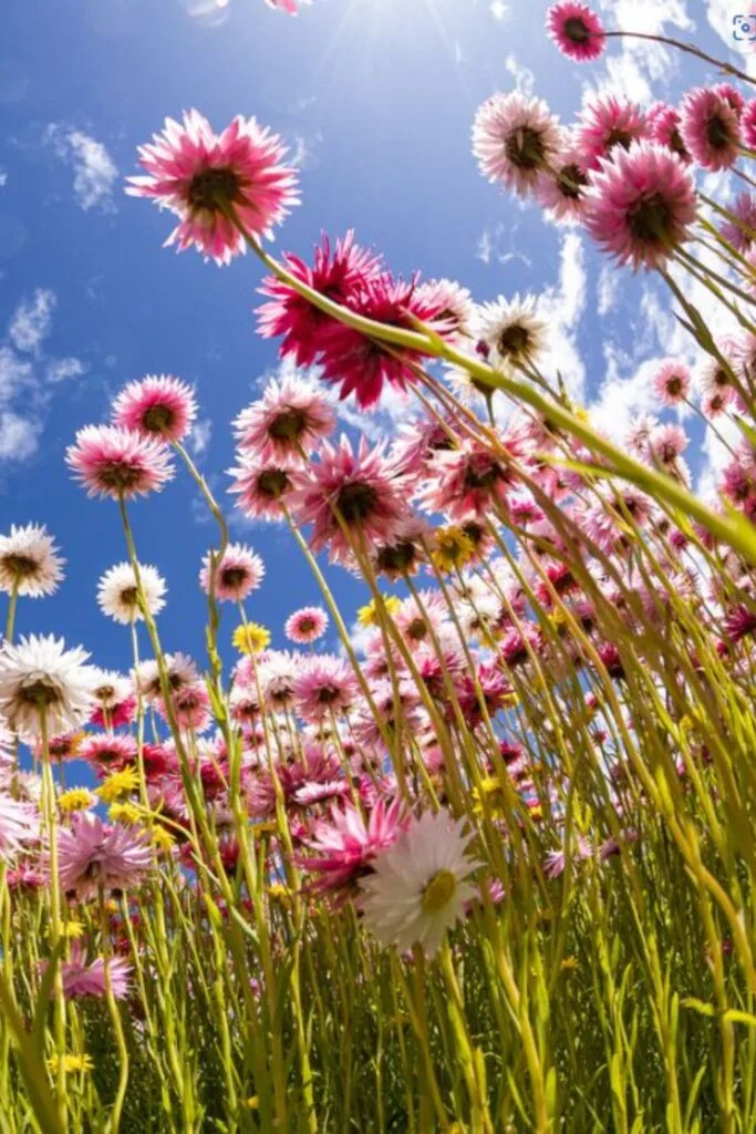 paper daisies shot from underneath