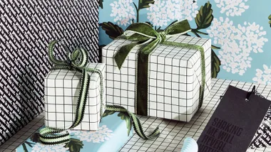 presents with green ribbon